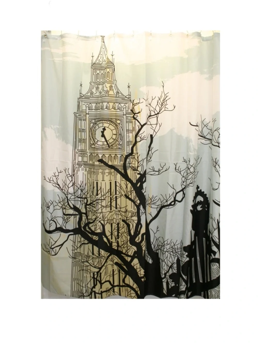 Big Ben London Landmark Shower Curtain in Green, Golden Yellow and Black